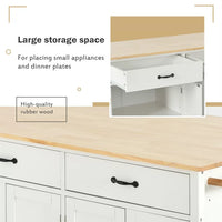 Kitchen Island Cart Kitchen Island on Wheels with Spice Rack, Towel Rack and 2 Drawers, Rolling Mobile Kitchen Island with 4 Door Storage Cabinets and Solid Wood Top, White