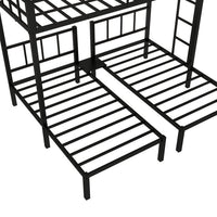 Triple Bunk Bed, Metal Twin over Twin & Twin Bunk Beds for 3 with Guardrails, Ladder & Small Table, Detachable 3 Bunk Beds for Children, Teens, Adults, No Box Spring Needed, Black