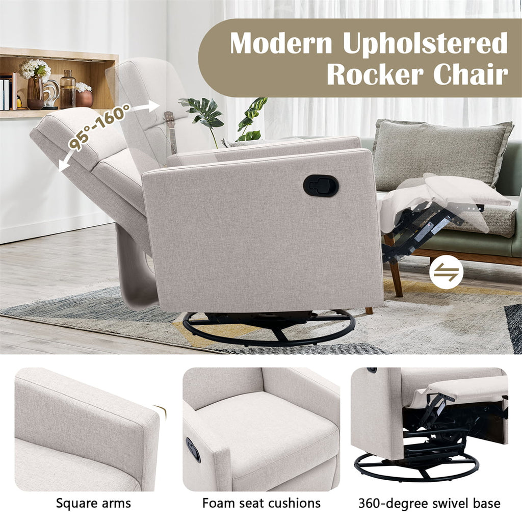 Gliding Recliner Rocker,360Swivel Glider Modern Nursery Glider Recline ...