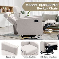 Gliding Recliner Rocker,360Swivel Glider Modern Nursery Glider Recliner Chair Upholstered Plush Seating Glider,Swivel Glider Chair Nursery Chair Reclining Sofa Chair for Living Room,Tan