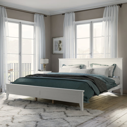 Solid Wood King Size Platform Bed with Headboard & Footboard and Wood Slat Support, Wood Bed Frame with Center Support Legs, Noise-Free,No Box Spring Needed