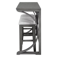 3-Piece Dining Table Set, Farmhouse Wood Bar Set Dining Set with 2 Upholstered Stools, Rectangular Counter Height Dining Table Set with Built-in USB Port, Circle Design Legs, for Small Places, Gray