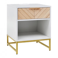 Nightstand with USB Charging Station,Modern Accent End Table with Natural Wood Finish Drawer,Sofa Side Table Storage Cabinet with Metal Legs and Handle,Bedside Table for Bedroom Living Room,White