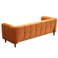 Modern Velvet Sofa, Button Tufted Chesterfield Sofa with Arms and Gold Metal Legs, 3-Seater Sofa Couch Upholstered Sofa for Living Room Bedroom Office Apartment, 83.07"×31.89"×27.95", Orange
