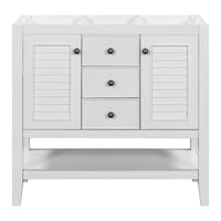 36" Bathroom Vanity Without Sink Top, Free Standing Bathroom Vanity Cabinet with 2 Cabinets, 2 Drawers and 1 Open Shelf, Solid Wood Bathroom Vanity with Adjustable Shelves & Soft Closing Doors, White