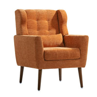 37.6 Inch Chenille Accent Chair, Modern Wing Chair with Upholstered Cushion and Pillow, Comfy Lounge Armchair for Living Room, Bedroom, Office, Orange