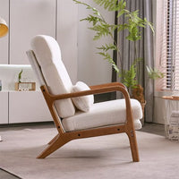 High Back Living Room Chair, Modern Accent Chair with Lumbar Pillow, Teddy Velvet Fabric Upholstered Armchair with Headrest for Bedroom Living Room Office, Off-White Color