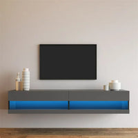 180cm Wall Mounted Floating 80" TV Stand with 20 Color LEDs, Modern High Glossy Entertainment Center Media Console Table with 2 Storage Cabinet, Floating TV Shelf Cabinet for Living Room, Black+Grey