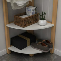 Corner Hall Tree, Wood Corner Floor Shelf with Shoe Bench Entryway Coat Rack with Metal Movable Hooks,Freestanding Clothes Rack Shoes Shelf Organizer for Home Office Bedroom