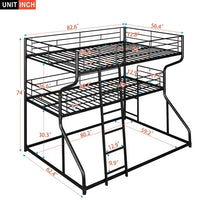 Metal Triple Bunk Beds with Long and Short Ladder, Full XL over Twin XL over Queen Size Bunk Bed with Full-Length Guardrails for Kids Teens Adults, Noise Free, No Box Spring Needed, Black