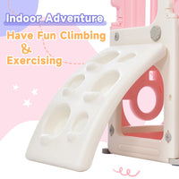 Toddler Climber and Slide Set with Basketball Hoop, Toy Storage Space, Indoor/Outdoor Freestanding Playground Set for Kids, Pink