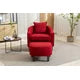Linen Upholstered Accent Chair with Ottoman, Mid Century Modern Barrel Chair with Wood Legs, Club Tub Round Armchair, for Living Room, Bedroom, Red