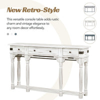 Mediterranean Retro-Style 60" Console Table,Entryway Table with Storage Drawers and Bottom Shelf,Sofa Side Table for Entryway, Hallway and Living Room,Creamy White