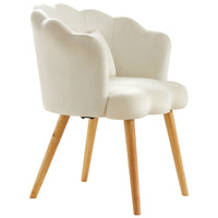 Modern Velvet Accent Chair, Shell-Shaped Chair with Bowknot Waist Pillow, Wooden Foot, Casual Lotus Armchair for Living Room/Bedroom/Apartment, Beige