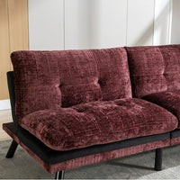 Chenille Fabric Futon Sofa Bed, Modern Convertible Sleeper Sofa Loveseat with Adjustable Backrest and 6 Sturdy Legs, Upholstered Loveseat Couch Sofa for Living Room, Office, Wine Red