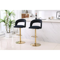 Bar Stool Set of 2, Velvet Swivel Bar Stools, Adjustable Counter Height Swivel Barstools with Back and Gold Base for Kitchen Island Pub Dining Room, 20.1"W×19.7"D×34.6"~42.9"H, Black