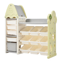 Kids Toy Storage Organizer with HDPE Shelf and 14 Bins,Multi-functional Nursery Organizer,Kids Toy Storage Cubby,Toy Storage Cabinet Unit for Playroom,Bedroom,Living Room,Light Green