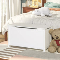 Kids Wooden Toy Chest, 2 In 1 Large Toy Storage Truck Bench with Flip-Top Lid, 2 Safety Hinges & Groove Handle, Toddler Big Toy Box for Playroom & Bedroom, Gift for Boys Girls Age 3+ (White)