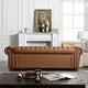 Classic Chesterfield Sofa, Faux Leather Upholstered 3-Seater Living Room Sofa with Button and Copper Nail on Arms for Living Room, Bedroom, Office, Apartment, Brown