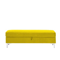 Storage Bench for Bedroom End of Bed, 55.9" Upholstered Velvet Storage Ottoman Bench, End of Bed Storage Bench with Thick Cushion and Metal Legs Window Bench Seat for Living Room Bedroom, Yellow