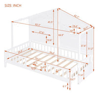 Twin Size House Bed with 2 Shelves, Wooden House Daybed with Window and Sparkling Light Strip on The Roof, Kids Montessori Bed Platform Bed Frame with Slats Support, No Spring Box Needed, White