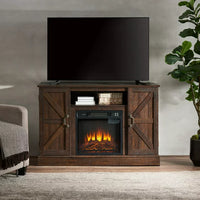 Farmhouse Classic Media TV Stand for TV up to 50",Antique Entertainment Center with 18" Electric Fireplace,Television Stands with Open and Closed Storage Space,Espresso