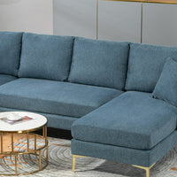 110" W Convertible Sectional Sofa with Reversible Chaise Lounge and Activity Ottoman, Polyester Blend U-Shape Modular Sectional Couch, 4-Seat Upholstered Sofa Couch for Living Room Apartment, Blue