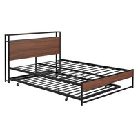 Metal Platform Bed Frame with Trundle, Full Size Platform Bed with USB Ports, Storage Headboard, and Slat Support for Kids Teen Adults, Noise Free, No Box Spring Needed, Black
