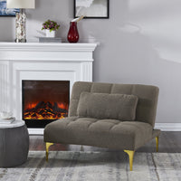 Single Sofa Chair, Convertible Couch Bed Futon, Armless Couches with Gold Metal Legs Teddy Fabric for Living Room Bedroom Apartment Office Small Space (Taupe)