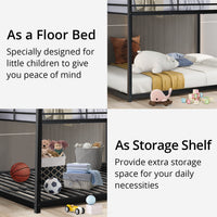 Full over Full Low Bunk Bed for Kids Teens Adults, Metal Bunk Bed Frame with Ladder and Safety Guardrails, Load-Bearing 350lb, Noise Free, Black 77.1''Lx55.9''Wx53.7''H