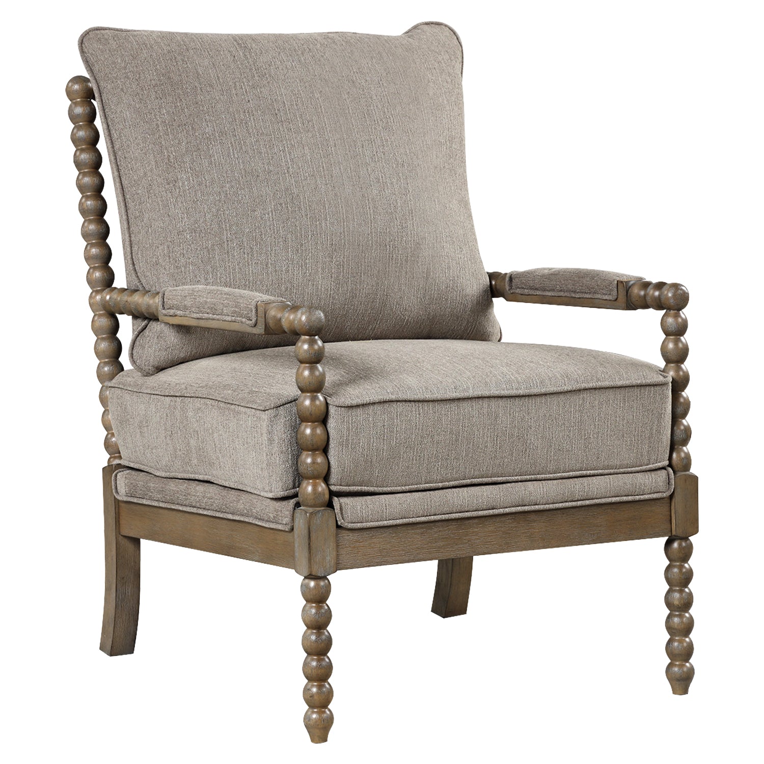 Oversized Accent Chair, Natural Solid Wood Spindle Accent Chair with High Resilience Spring Cushion and Armrest Pads Leisure Armchair for Living Room, Bedroom, 26.5" x 30.75" x 35.5", Brown