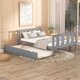 Full Platform Bed with Pull Out Trundle,Full Bed Frame with Headboard and Footboard,Solid Wood Platform Bed Frame with Wood Slats Support,Storage Daybed for Teens Boys Girls,No Box Spring Needed,Grey