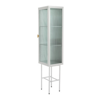 Metal Tall Display Cupboard, Freestanding Console Storage Cabinet with Glass Door & Three Detachable Shelves, Slim Cabinet Single Door Sideboard for Living Room, 14.80"Lx12.60"Wx61.50"H, White