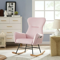Rocking Chair Nursery, Accent Chair with High Backrest and Armrests Glider Chair for Baby Nursing with Cushion Teddy Velvet Upholstered Indoor Glider Rocker Comfy Armchair for Living Room,Pink