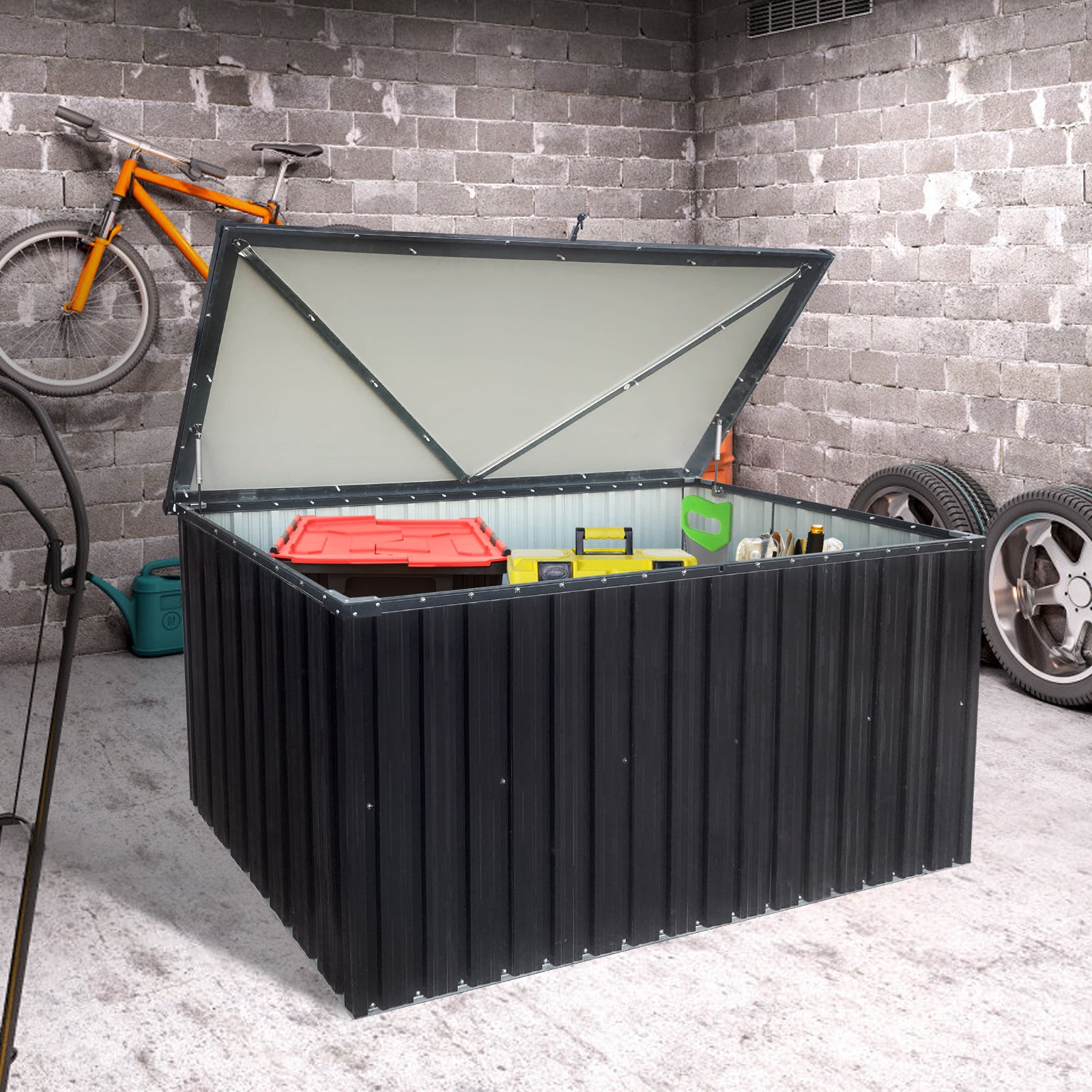 72" Outdoor Storage Deck Box Large Out Door and Outdoor Use with Waterproof Roofs and Lockable Doors, 344 Gallon Patio Furniture and Store Bench Toolbox for Garden, Terrace, Barbecue, Picnic, Black