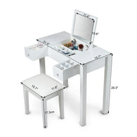 Vanity Desk Set with Flip Top Mirror, Dressing Table with 2 Drawers, Stylish Vanity Table with Stool, Removable Dividers, for Bedroom, Reading Room, White