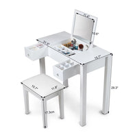 Vanity Desk Set with Flip Top Mirror, Dressing Table with 2 Drawers, Stylish Vanity Table with Stool, Removable Dividers, for Bedroom, Reading Room, White