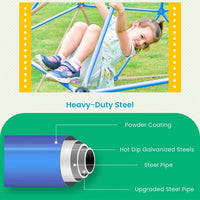 Geometric Playground Dome Climber for Kids, 12 Ft Jungle Gym Playset with Metal Bars and Steel Support for Park Backyard, 1000 lbs Weight Capacity, Blue+Coffee