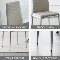 Armless Dining Chair with High Back, PU Leather Grid Shaped Dining Chairs Set of 6, Upholstered Dining Table Chairs with Electroplated Metal Leg for Dining Room, Living Room, Kitchen and Office, Gray