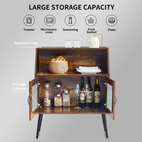 Industry Sideboard Bufft Cabinet,Storage Cabinet with Glass Door and Open Shelve,Console Table for Living Room,Kitchen,Dining Room,Brown