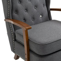 High Back Linen Accent Chair, Nailhead Trim Wingback Armchair with Padded Cushion, Upholstered Single Sofa Chair with Wood Legs, Leisure Barrel Chair for Living Room, Bedroom, Lounge, Office,