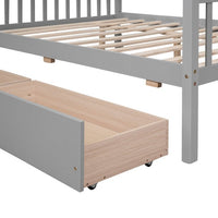 Full Size House Bed Frame, Wood Platform Bed with 2 Drawers, Decorative Canopy Bed Top, Sturdy Frame Wood Legs Supprot, No Box Spring Needed, Gray