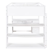 Full Size Loft Bed with 4 Drawers Desk and 3-layer Shelves, Wooden Bed Frame with Safety Guardrail & Ladder, Space-Saving 3-in-1 Bed Frame, Loft Bed for Kids, Teens, Adults, No Spring Required, White