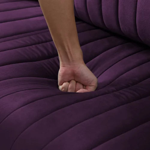 Upholstered Velvet Ottoman with Gold Legs, Metal Base, Small Footstool Ottoman, Stool Seat, Sofa Footrest, Extra Seating for Living Room Entryway, Purple