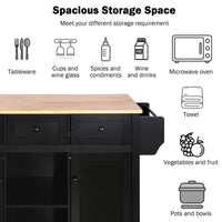 53.1" Kitchen Trolley Cart with 2 Doors & 3 Drawers & Adjustable Shelves, Kitchen Island Cart with Drop-leaf Tabletop and Locking Wheels, Rolling Kitchen Island with Spice Rack and Towel Rack, Black