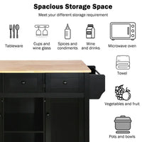 53.1" Kitchen Trolley Cart with 2 Doors & 3 Drawers & Adjustable Shelves, Kitchen Island Cart with Drop-leaf Tabletop and Locking Wheels, Rolling Kitchen Island with Spice Rack and Towel Rack, Black