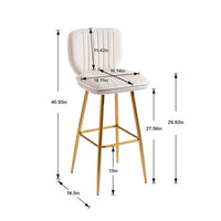 Bar Stools Set of 2, 30" Velvet Counter Height Bar Stools with Back and Footrest,Dining Chairs with Padded Seat Cushion & Gold Metal Legs,Accent Chairs for Kitchen Counter Bistro Pub