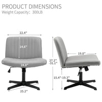 Armless Office Desk Chair No Wheels, PU Leather Cross Legged Chair with 360° Swivel, Height Adjustable and Cross-shaped Base, Upholstered Vanity Task Chair for Living Room Bedroom Dormitories, Grey