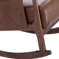 Rocking Chair With Ottoman, Mid-Century Upholstered Rocking Armchair with Thick Padded Cushion & Side Pocket & High Backrest, Nursery Glider Rocker Chair for Living Room Bedroom, Brown PU