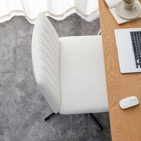 360 °Swivel Office Chair, Pu Material Home Computer Chair, Adjustable Cushion Chair with Black Foot Swivel Chair, Metal frame Makeup Chair Study Desk Chair, No Wheels, White